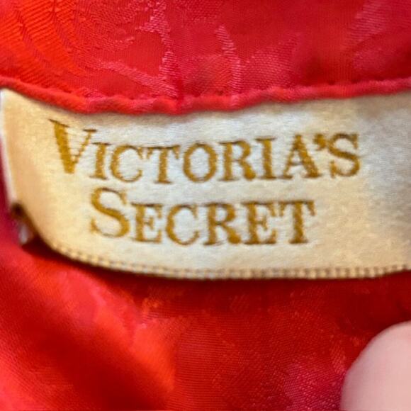 Vintage 90s Victoria’s Secret Red/Coral Satin Jacquard Shirt Dress M/L Rare Find - Picture 4 of 6